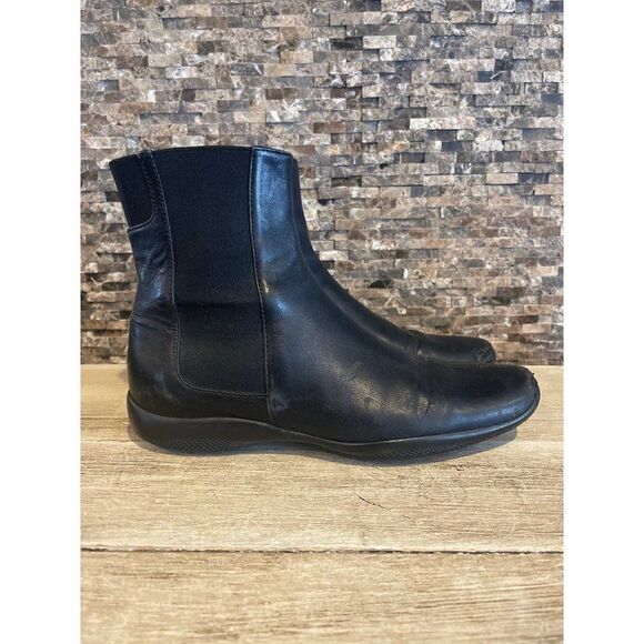 Prada Sport Black Leather Ankle Boots Womens Size 36.5 - Picture 1 of 10